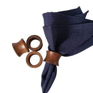 Thick Polished Wood Round Napkin Rings Set of 4 Mid Century Modern